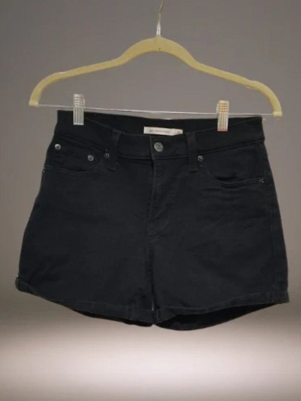 Levi's Womens Mid Length Denim Shorts Size 26 Black High Rise 5 Pocket